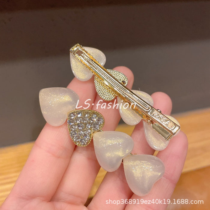 Wholesale sweet love hairpin side clip rhinestone pearl duckbill clip JDC-HC-LiS007