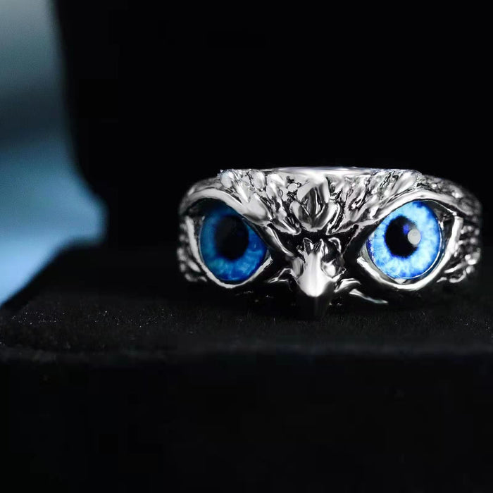 Wholesale alloy retro alloy blue eye cat head eagle ring MOQ≥2 JDC-RS-Xizai005