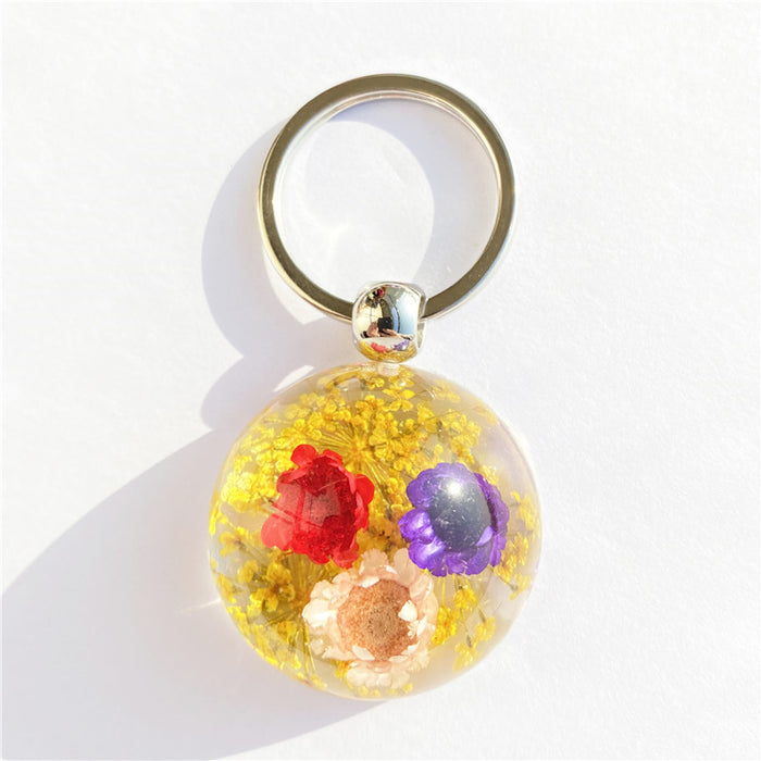 Wholesale Random Resin Amber Dried Flower Keychain MOQ≥12 JDC-KC-AWei002