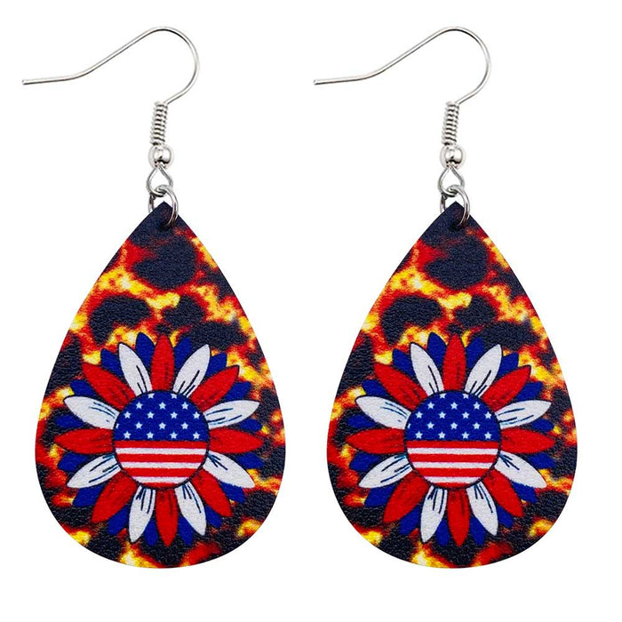 Wholesale 4th of July Independence Day Leather Earrings Flag Pattern Double Sided Print JDC-ES-Chengy023