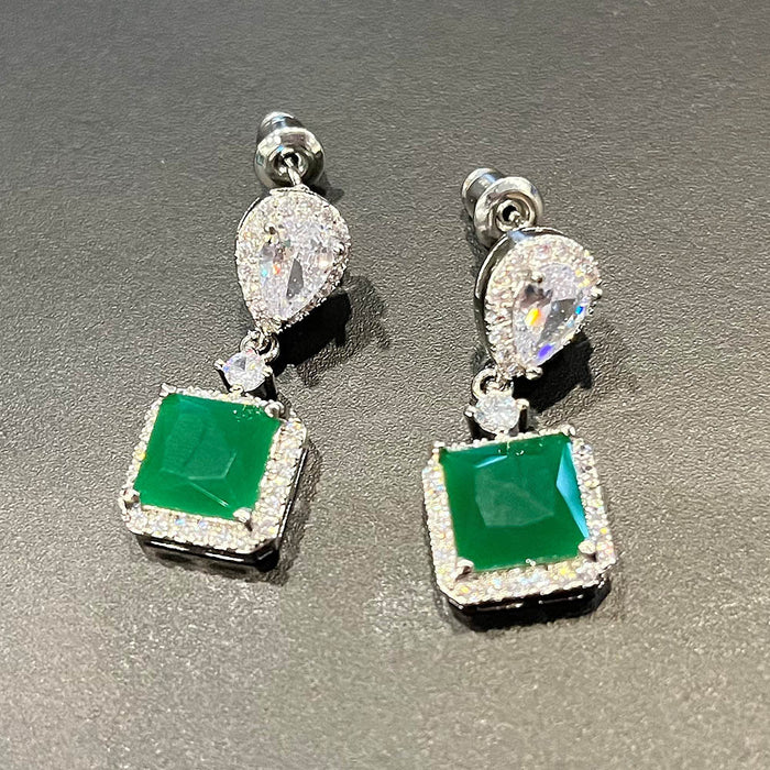 Wholesale Earrings Copper Zircon Green MOQ≥2 JDC-PREMCAOS-ES-016