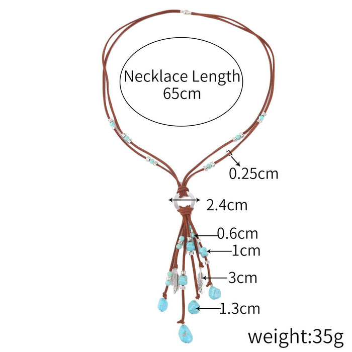 Jewelry WholesaleWholesale Boho Feather Turquoise Leather Long Necklace JDC-NE-GSJY004 Necklaces 嘉溢 %variant_option1% %variant_option2% %variant_option3%  Factory Price JoyasDeChina Joyas De China