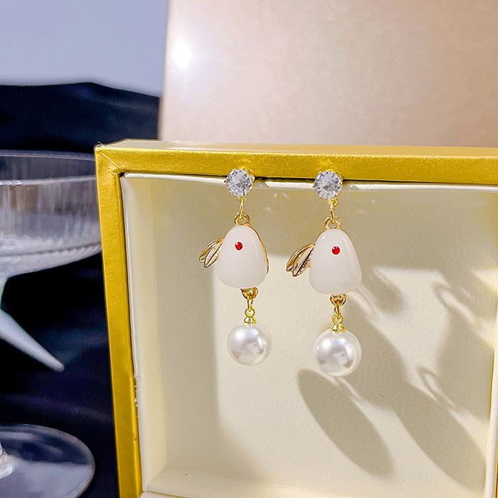 Wholesale Earrings Alloy Stereo Hetian Jade Rabbit JDC-ES-MDD054