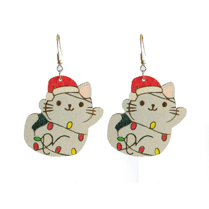 Wholesale Earring Wooden Christmas Drink Food Snowball Pet Lantern 2 Pairs JDC-ES-HeYi075