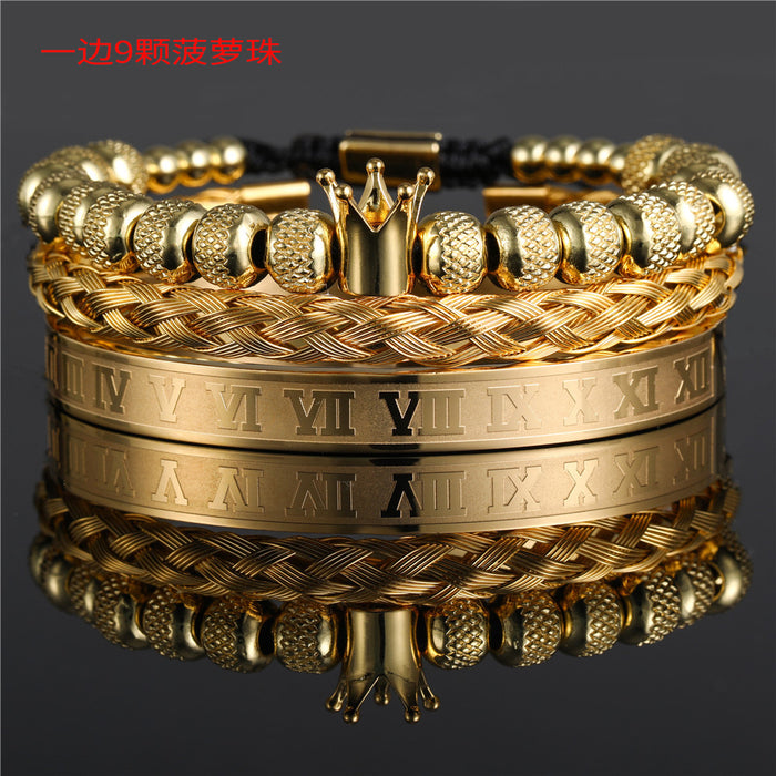 Wholesale Vintage Crown Braided Bracelet Roman Letter Stainless Steel JDC-BT-ZhuJ004