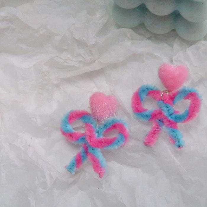 Wholesale 925 Silver Needle Plush Color Bow Heart Shape Earrings JDC-ES-XNWE008