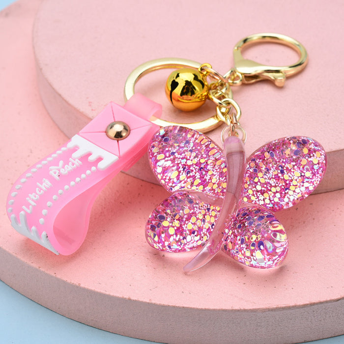 Wholesale Creative Jelly Sequin Butterfly Keychain JDC-KC-YPin004