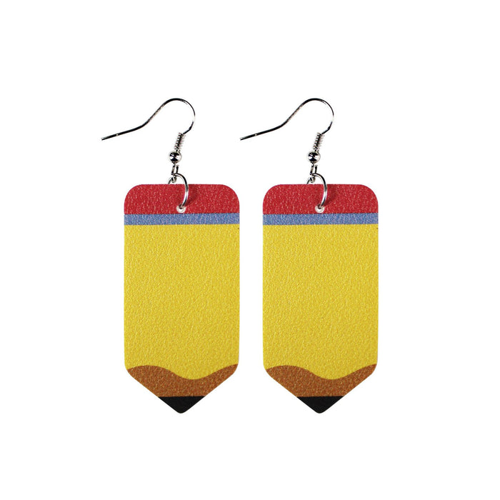 Wholesale Earrings PU Teacher's Day Gift Double Sided Printing MOQ≥2 JDC-ES-Tianpi005