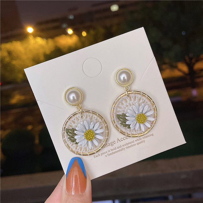 Wholesale Earrings Hand Woven S925 Silver Needle Daisy Flowers Holiday Style JDC-ES-AX010