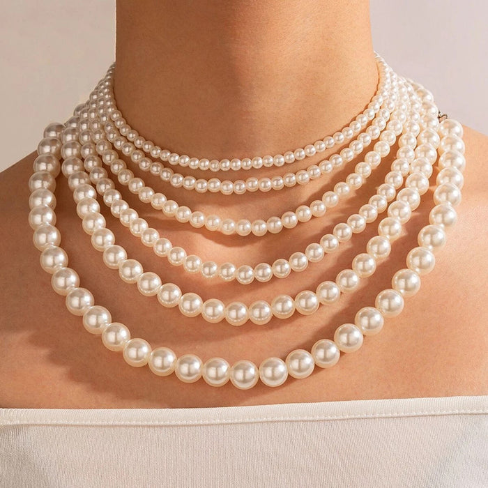 Wholesale Necklaces Metal Imitation Pearl Single Layer MOQ≥2 JDC-NE-DianQ002