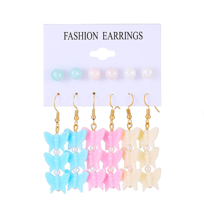 Wholesale Earrings Color Butterfly Love Pearl Flower Mushroom Earrings Six Piece Set JDC-ES-D660