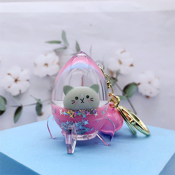 Wholesale Keychain Acrylic Cute Cat Head Floating Quicksand Bottle MOQ≥2 JDC-KC-DMF026