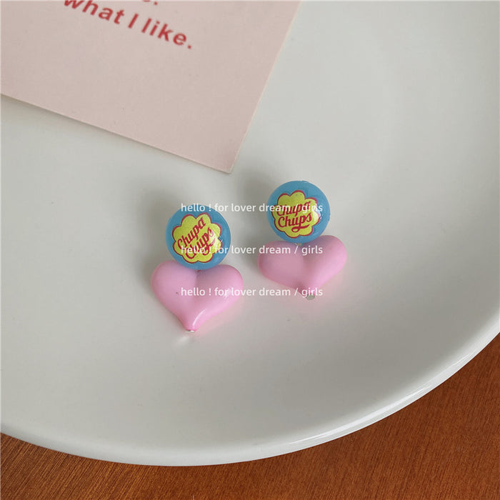 Wholesale candy color love earrings sweet and cute pink peach heart JDC-ES-Lfm015