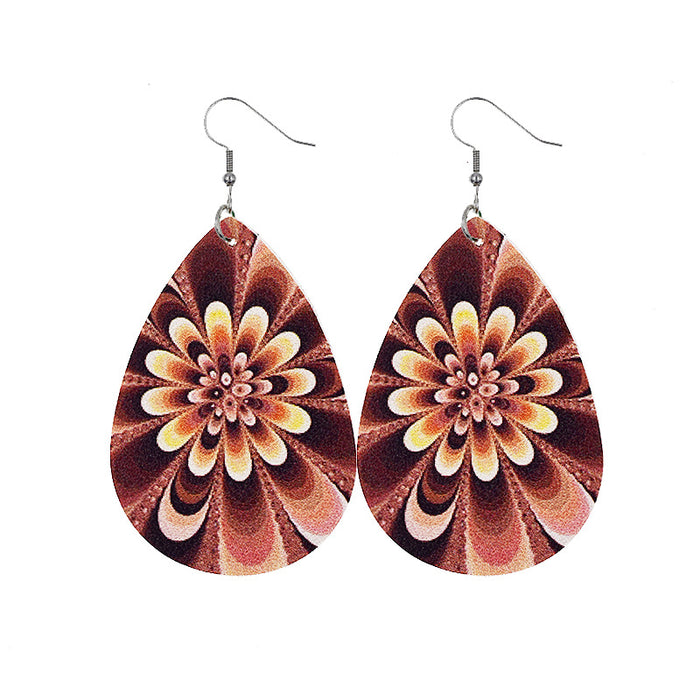 Wholesale Tie Dye Mandala Flower Leather Earrings JDC-ES-dih007