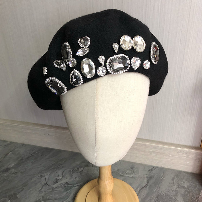 Wholesale Hat Rabbit Hair Diamond Winter Warm Beret MOQ≥2 JDC-FH-BX003