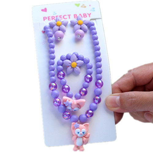 Wholesale Kids Necklace Bracelet Ring Ear Clip Girl Jewelry Princess Earring Set JDC-BT-XunO001