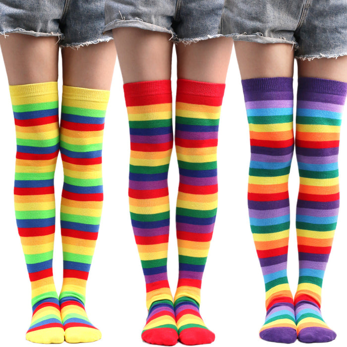 Wholesale Socks Polyester Rainbow Stripe Over-the-Knee Socks MOQ≥3 JDC-SK-XQ003