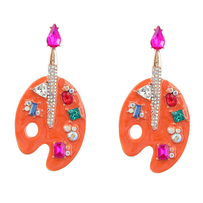 Wholesale Alloy Color Diamond Drop Oil Diamond Cartoon Palette Earrings JDC-ES-jiul001