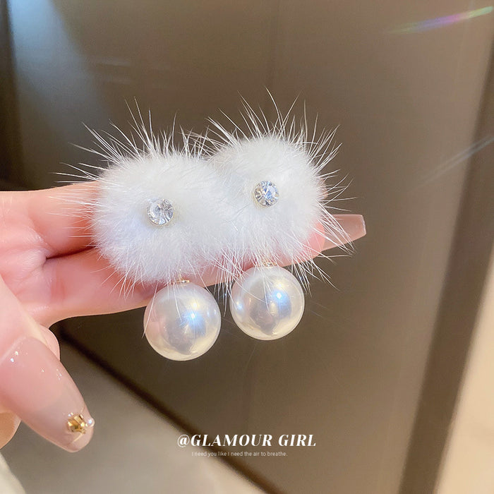 Wholesale Earrings Plush Diamond Pearl Fur Balls JDC-ES-BY329