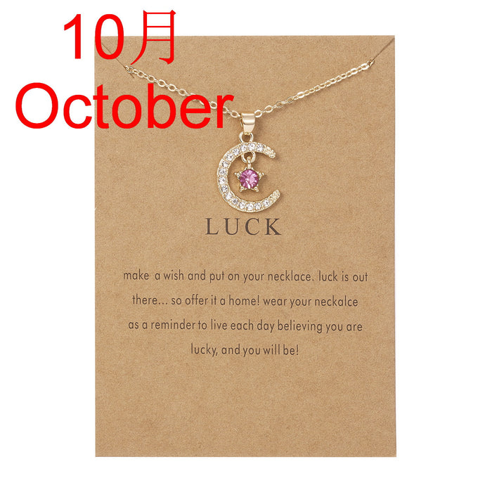 Jewelry WholesaleWholesale month birth stone moon star paper card alloy diamond necklace JDC-NE-YinH019 Necklaces 颖皓 %variant_option1% %variant_option2% %variant_option3%  Factory Price JoyasDeChina Joyas De China