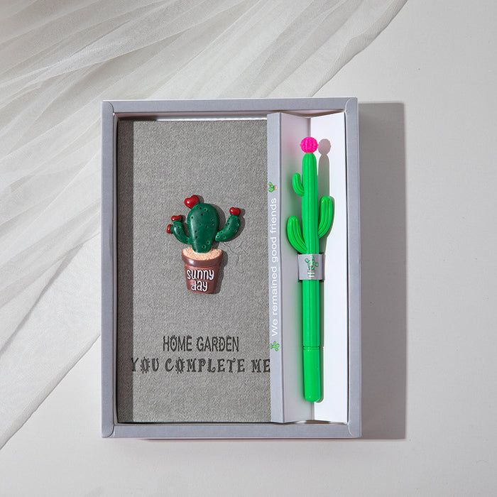 Wholesale Notebook Paper Cactus Ballpoint Pen Gift Set MOQ≥2 JDC-NK-Qiniu006