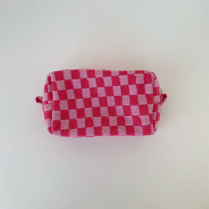 Wholesale Cosmetic bag Knitted Fabric Checkerboard Large Capacity MOQ≥3 JDC-CB-JiJ001