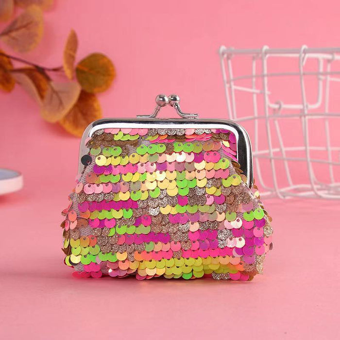 Wholesale Wallet PU Double Sided Colorful Sequins Children's Coin Purse with Iron Buckle MOQ≥3 JDC-WT-Hongqiong002