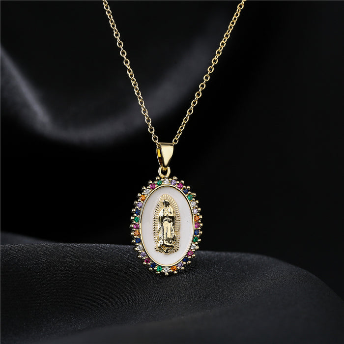 Jewelry WholesaleWholesale copper plated 18K gold drop oil zircon Virgin Mary necklace JDC-NE-AG143 Necklaces 澳古 %variant_option1% %variant_option2% %variant_option3%  Factory Price JoyasDeChina Joyas De China