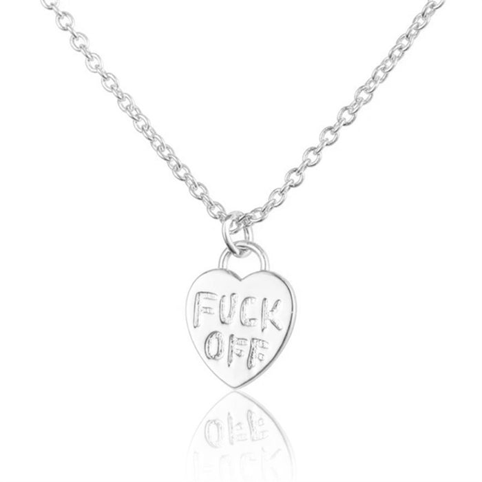 Wholesale Hip Hop Peach Heart FUCK OFF Pendant Necklace JDC-NE-WB008