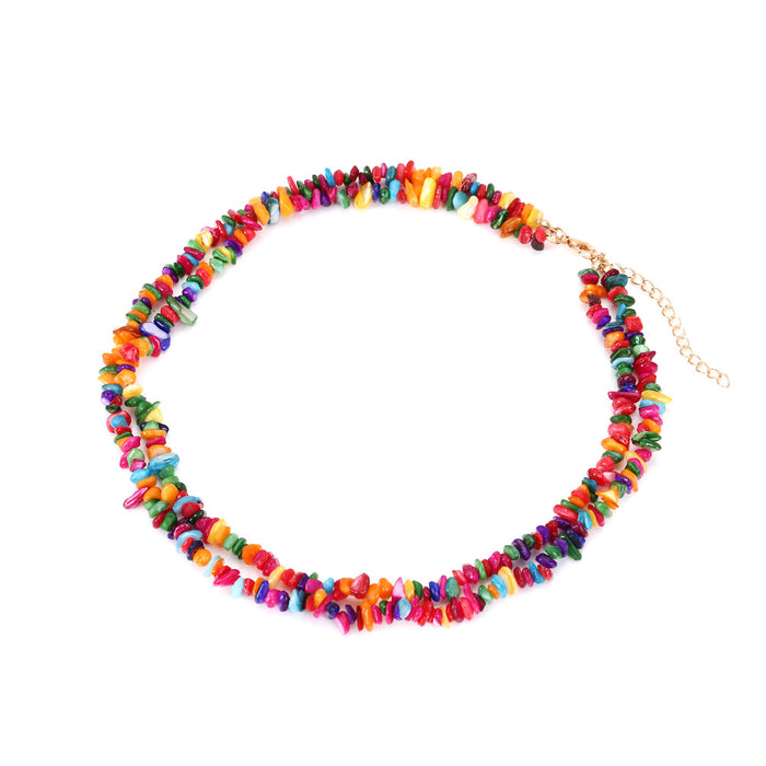 Wholesale Bohemian Resort Style Double Layered Colorful Gravel Necklace JDC-NE-MY008