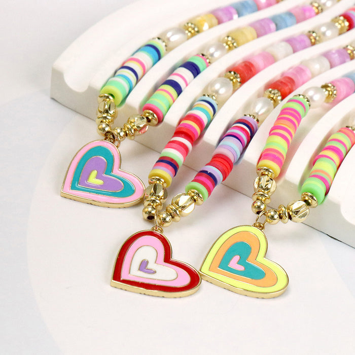 Wholesale Necklaces Slime Shells Pearls Drip Enamel Bohemian Hearts Mixed Colors JDC-NE-TianY003