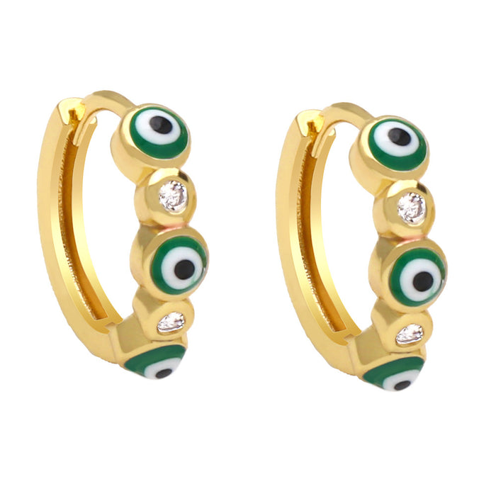 Wholesale Earrings Copper Plated 18K Gold Zircon Enamel Devil's Eye JDC-PREMAS-ES-008