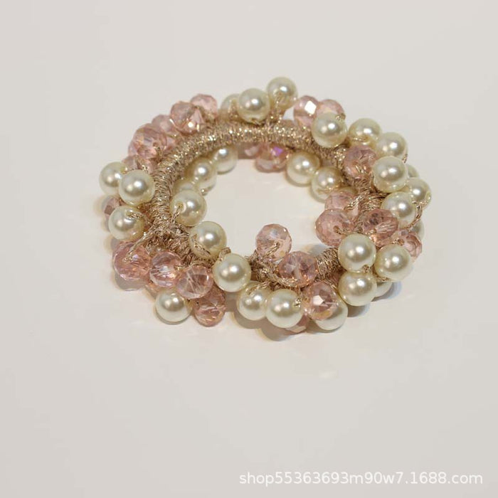 Wholesale crystal pearl hair band girl beaded braided rubber band JDC-HS-TengH003