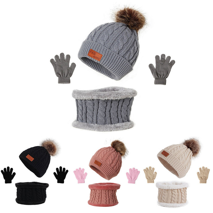 Wholesale Hat Acrylic Kids Fleece Warm Knitted Neck Gloves 3pcs Set JDC-FH-ShengS001