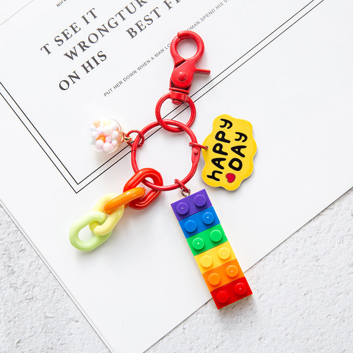 Jewelry WholesaleWholesale Cartoon Love Flowers Plastic Rainbow Building Blocks Keychain JDC-KC-QiaM001 Keychains 恰美 %variant_option1% %variant_option2% %variant_option3%  Factory Price JoyasDeChina Joyas De China