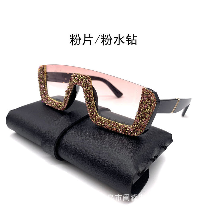 Jewelry WholesaleWholesale Colored Diamond Half Frame Transparent Flat Sunglasses Women JDC-SG-GuiM003 Sunglasses 闺淼 %variant_option1% %variant_option2% %variant_option3%  Factory Price JoyasDeChina Joyas De China