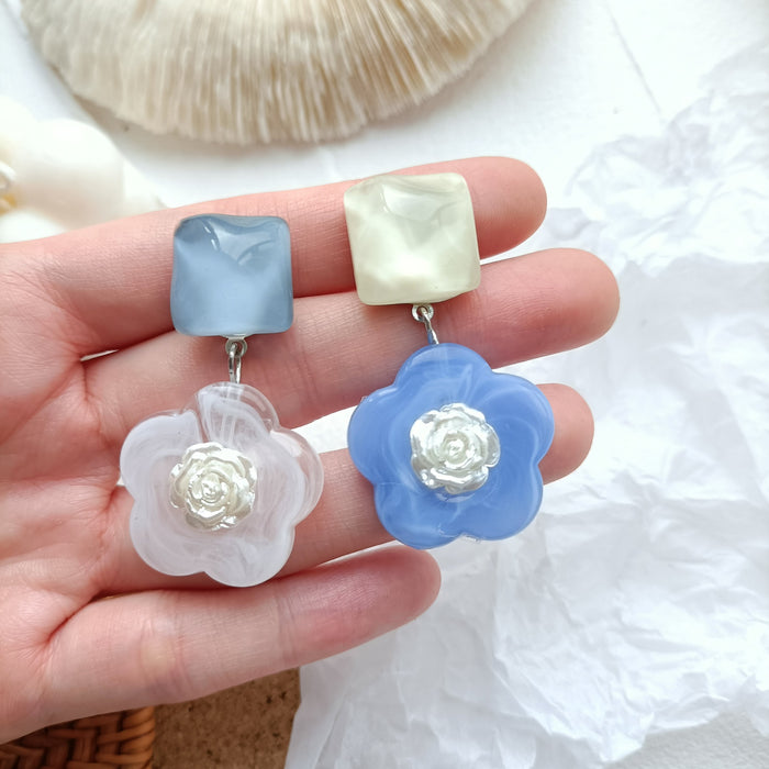 Jewelry WholesaleWholesale S925 silver flower ink water wave Blue White Earrings JDC-ES-MiH010 Earrings 米穗 %variant_option1% %variant_option2% %variant_option3%  Factory Price JoyasDeChina Joyas De China