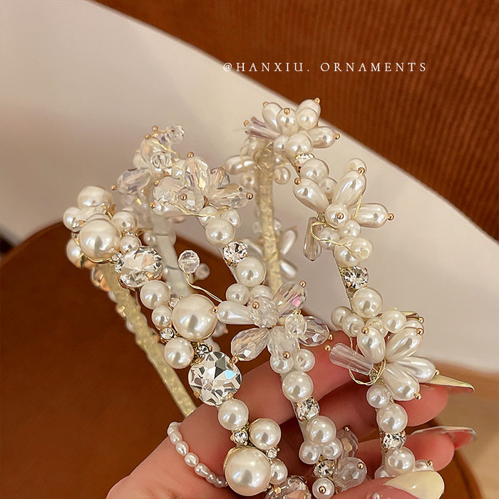 Wholesale Headband Acrylic Pearl Crystal Rhinestone French Vintage Baroque MOQ≥2 JDC-HD-HX001