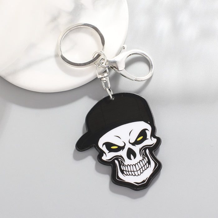 Wholesale Acrylic Skull Metal Plate Keychain MOQ≥6 JDC-KC-SNi001