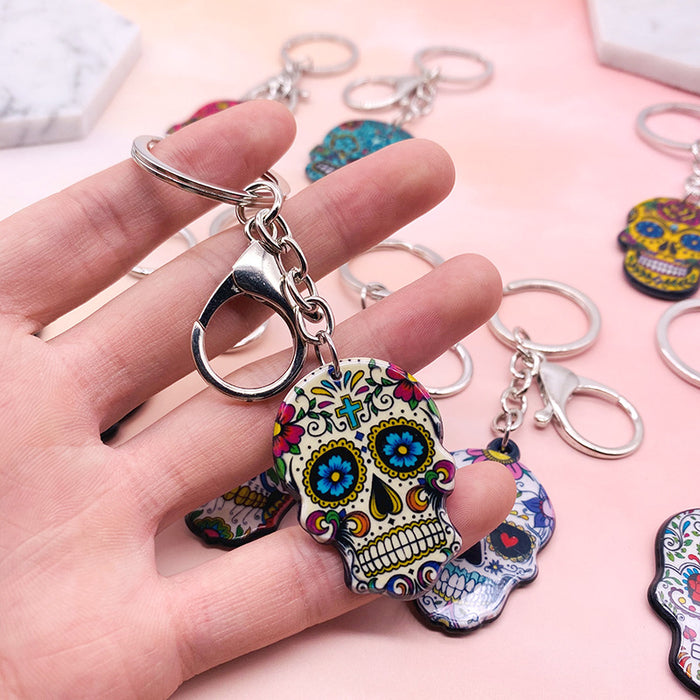 Wholesale Acrylic Flower Skull Plastic Keychain JDC-KC-LYan002