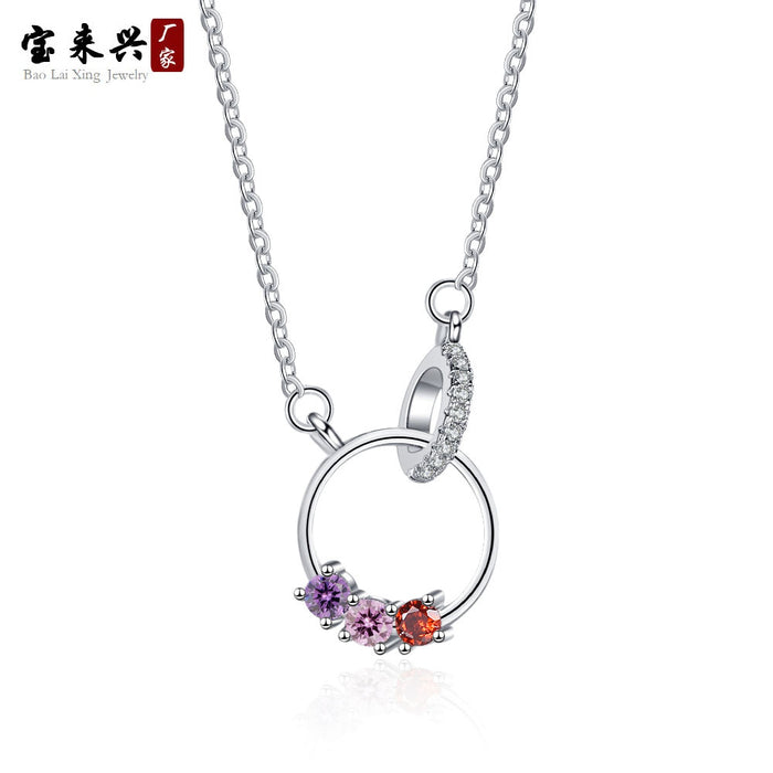 Wholesale Tide Hair Color Diamond Double Ring Necklace JDC-NE-BLX056