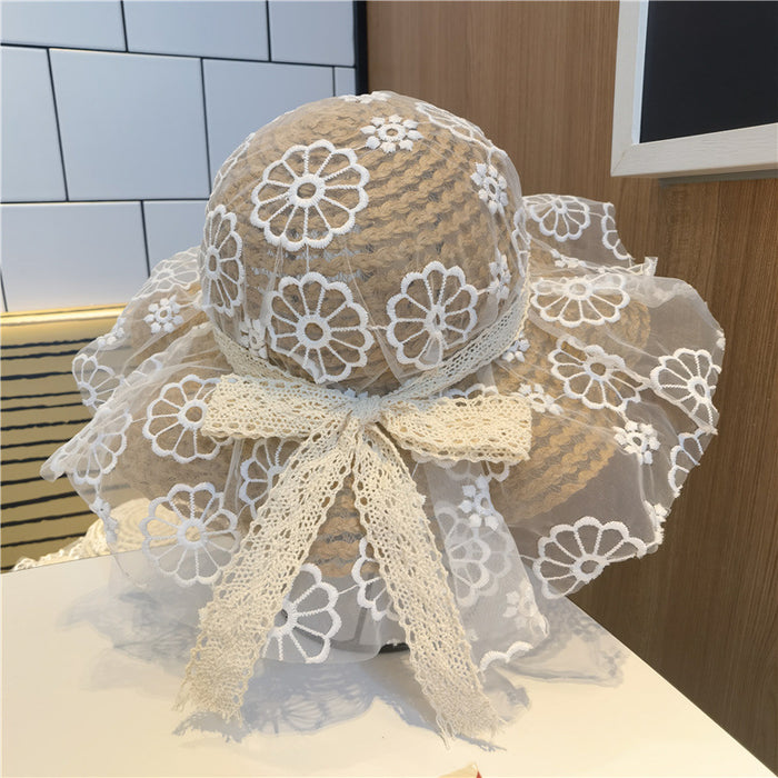 Jewelry WholesaleWholesale Children's Mesh Flower Bow Dome Straw Hat JDC-FH-Guanchuan009 Fashionhat 冠川 %variant_option1% %variant_option2% %variant_option3%  Factory Price JoyasDeChina Joyas De China