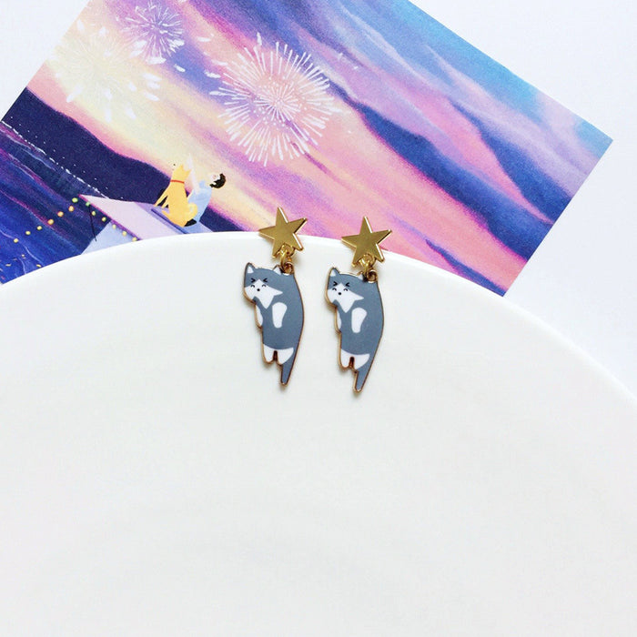 Wholesale Earrings Alloy Ceramic Cat Stud Earrings MOQ≥10 JDC-ES-Lxx001