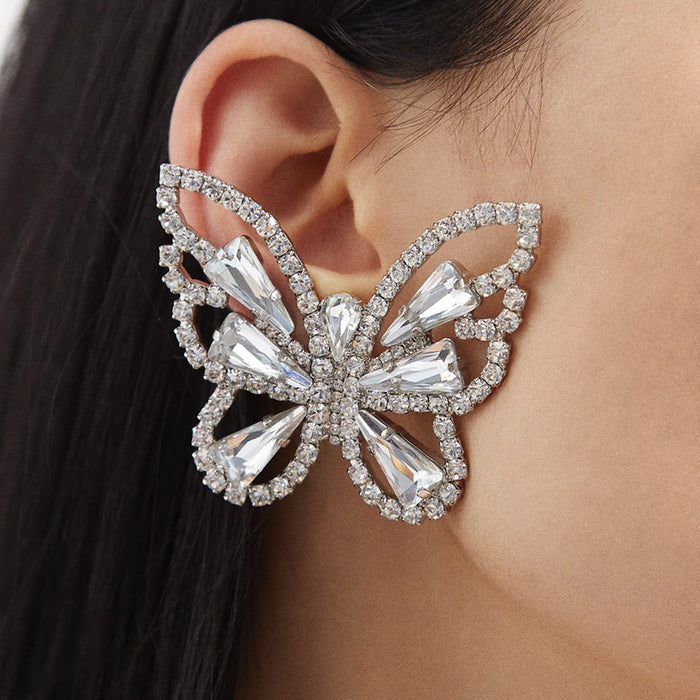 Wholesale Exaggerated Personality Butterfly Rhinestone Alloy Earrings JDC-ES-Xins015