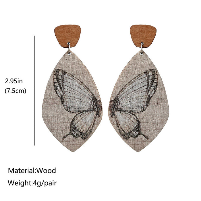 Wholesale Earrings Wooden Symmetrical Color Butterfly 2pcs JDC-ES-Heyi036