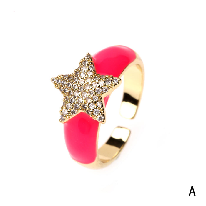 Wholesale Ring Copper Micro Zircon Open Star JDC-RS-PREMTIANY005