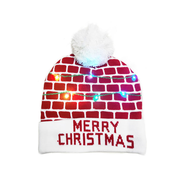 Wholesale Hat Acrylic Christmas Flange LED Light Knitted Hat MOQ≥2 JDC-FH-TYuan001