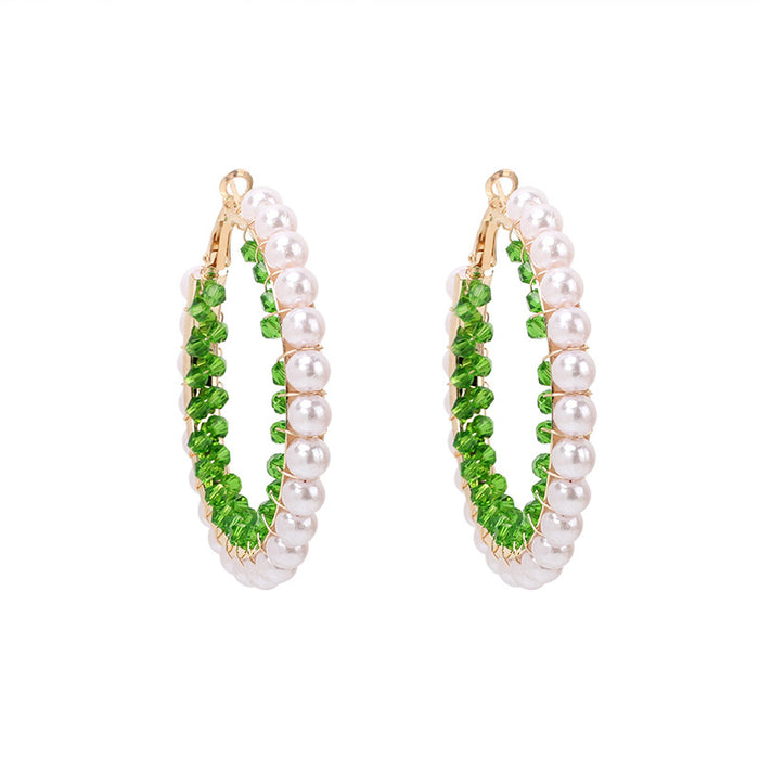 Wholesale Geometric Big Circle Pearl Crystal Earrings MOQ≥2 JDC-ES-Yir003