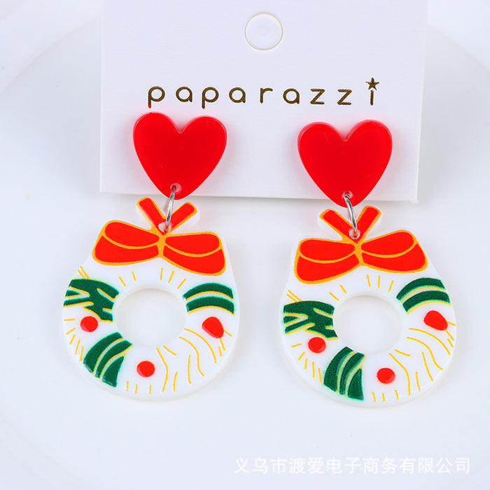 Wholesale Christmas Tree Cartoon Gift Socks Contrast Color Embossed Print Earrings JDC-ES-DUAI019