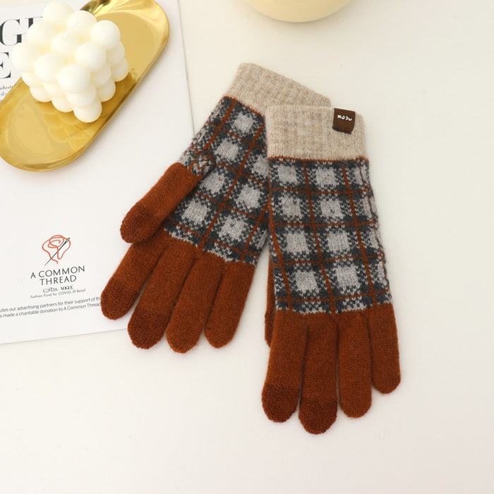 Wholesale Gloves Acrylic Thermal Check Knit Touch Screen JDC-GS-YanD007